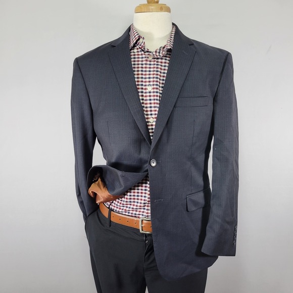 JOS A BANK‎ Men's Sport Coat Blazer Two Button Navy Striped Wool Slim Fit 40S